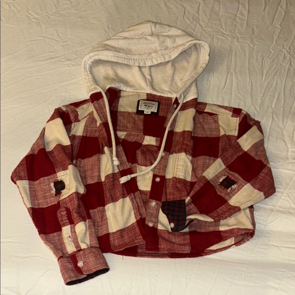 Short Red Plaid Hooded Jacket